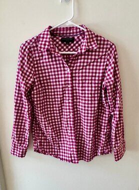 Banana Republic Soft Wash Gingham Check Button Up Shirt Small Magenta White